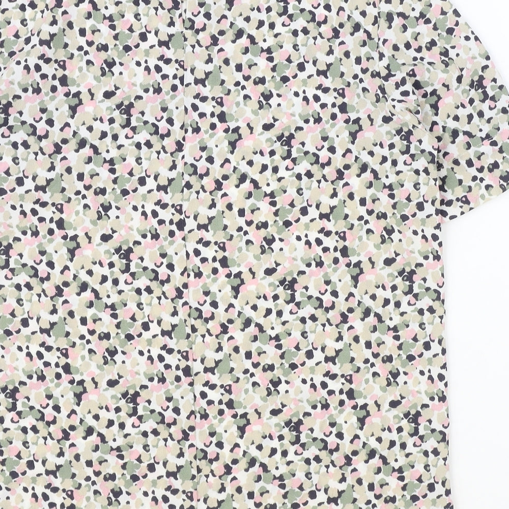 Marks & Spencer Womens Multicoloured Geometric Polyester Basic T-Shirt Size 6 Round Neck