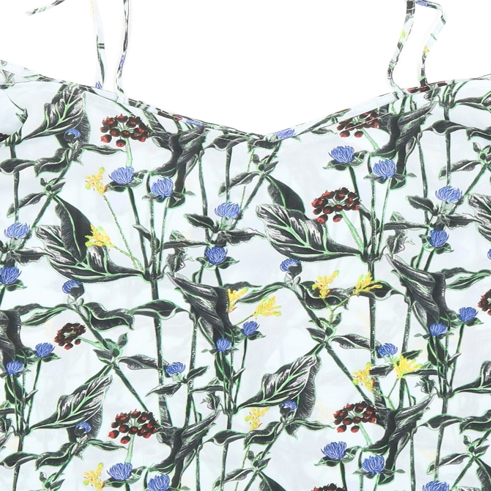 Topshop Womens Blue Floral Polyester Basic Blouse Size 8 Off the Shoulder