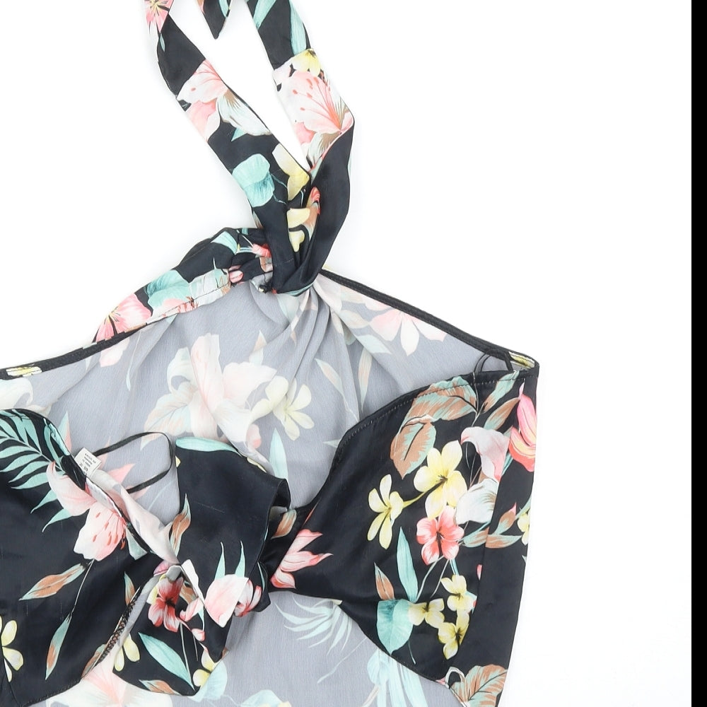 Topshop Womens Black Floral Polyester Cropped Tank Size 16 Halter
