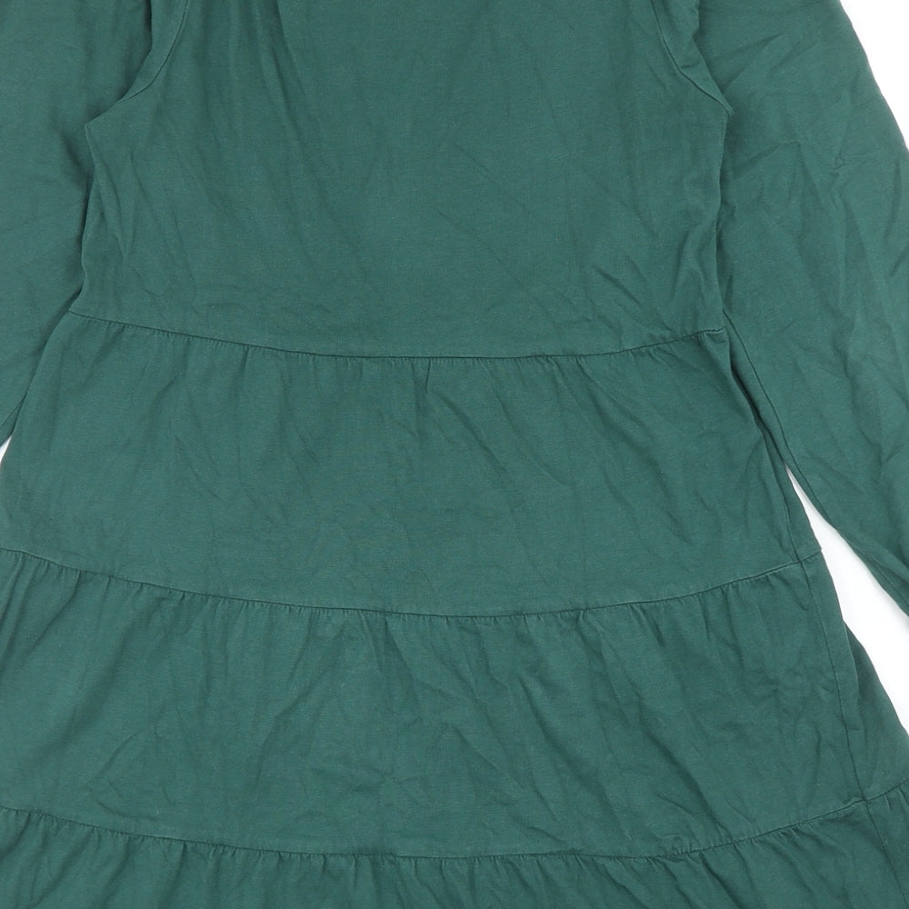 ASOS Womens Green Cotton Fit & Flare Size 6 Boat Neck Pullover - Tiered