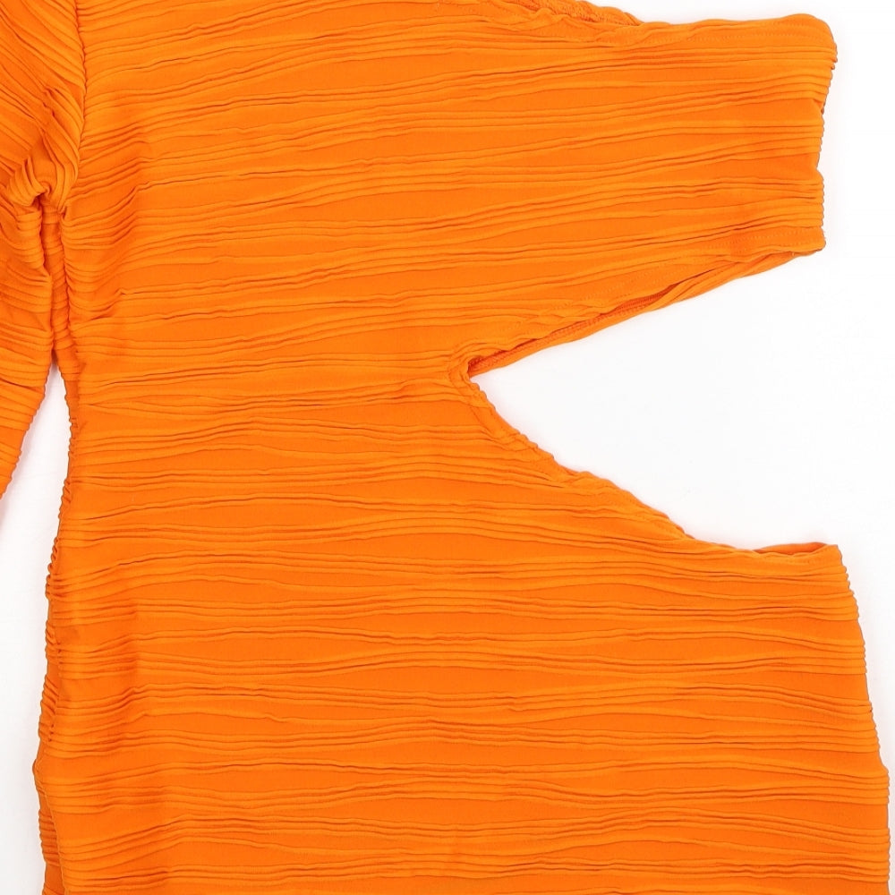 I SAW IT FIRST Womens Orange Polyester Bodycon Size 16 One Shoulder Pullover - Cut Out