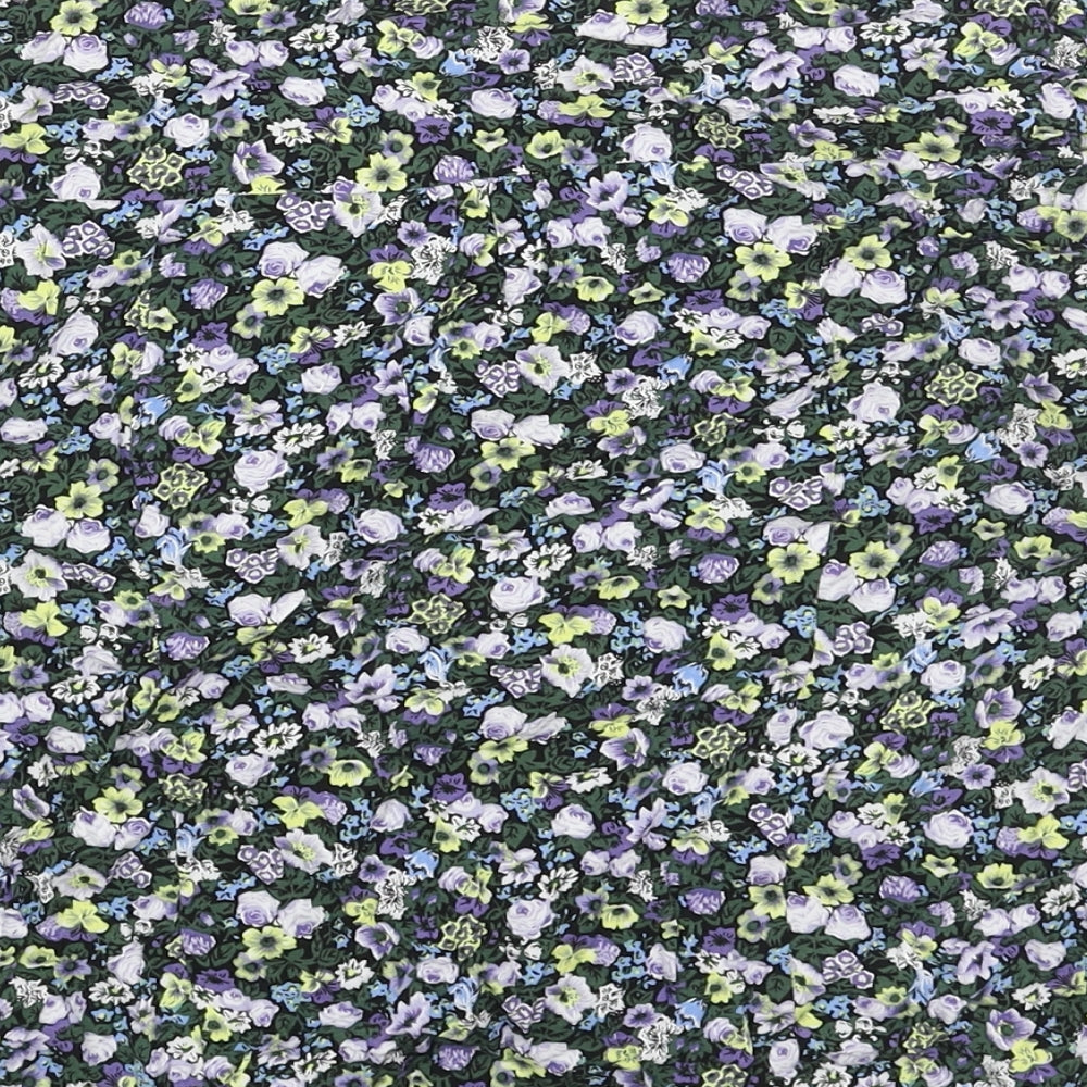 Oasis Womens Green Floral Viscose Basic T-Shirt Size 12 V-Neck