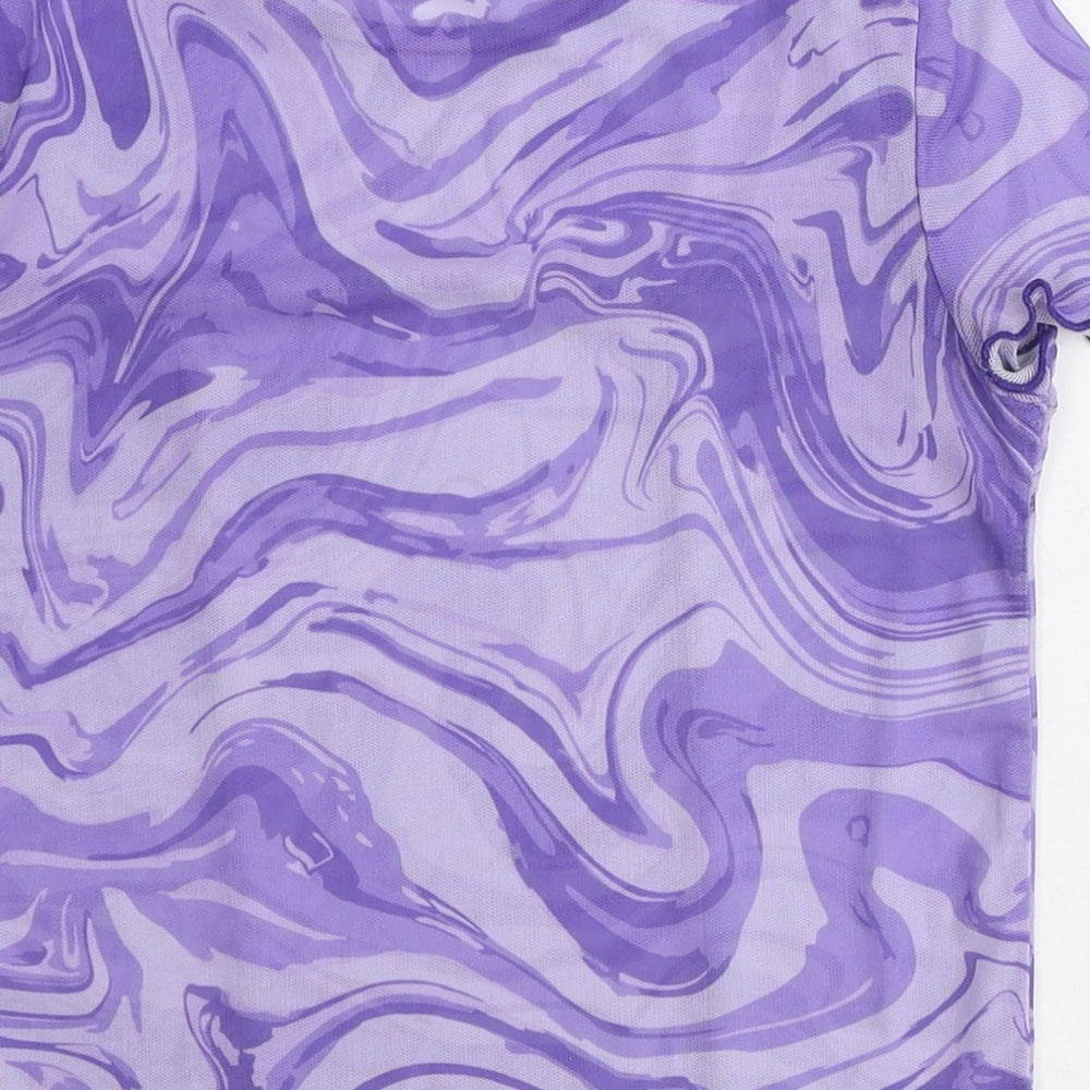 Pacific Republic Girls Purple Geometric Polyester Basic Blouse Size M Round Neck Pullover