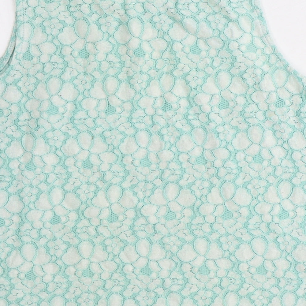 New Look Womens Green Floral Nylon Basic Tank Size 8 Boat Neck
