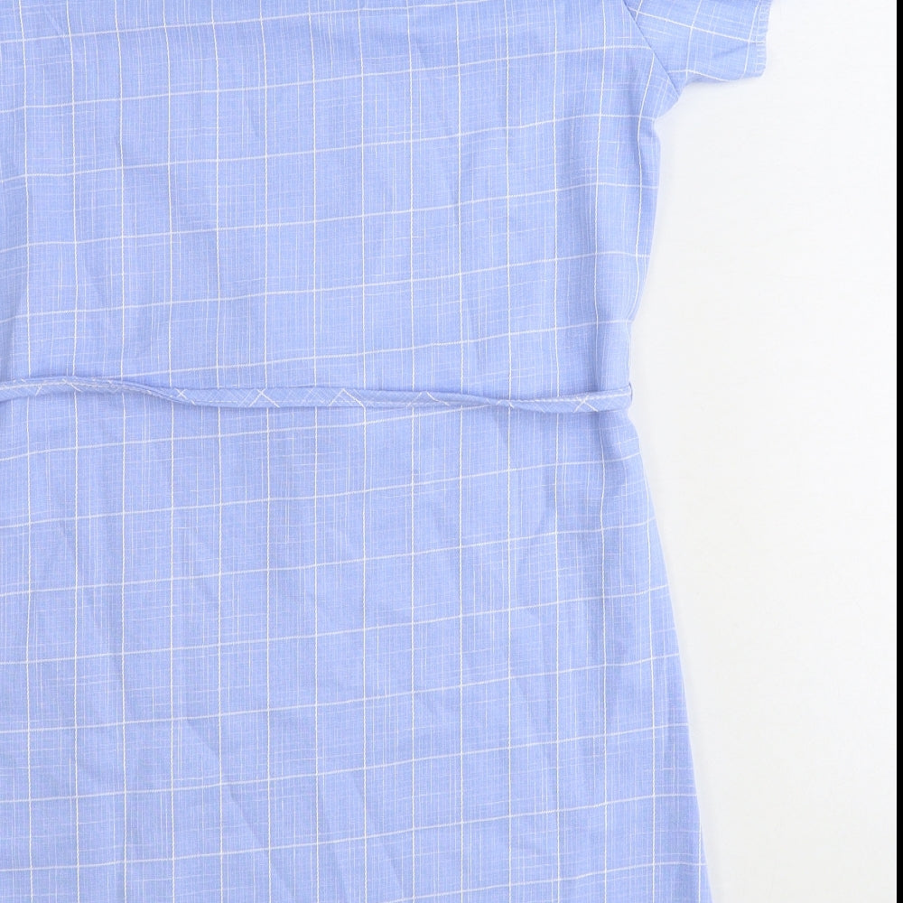 Huimei Womens Blue Plaid Polyester A-Line Size 12 Round Neck Pullover