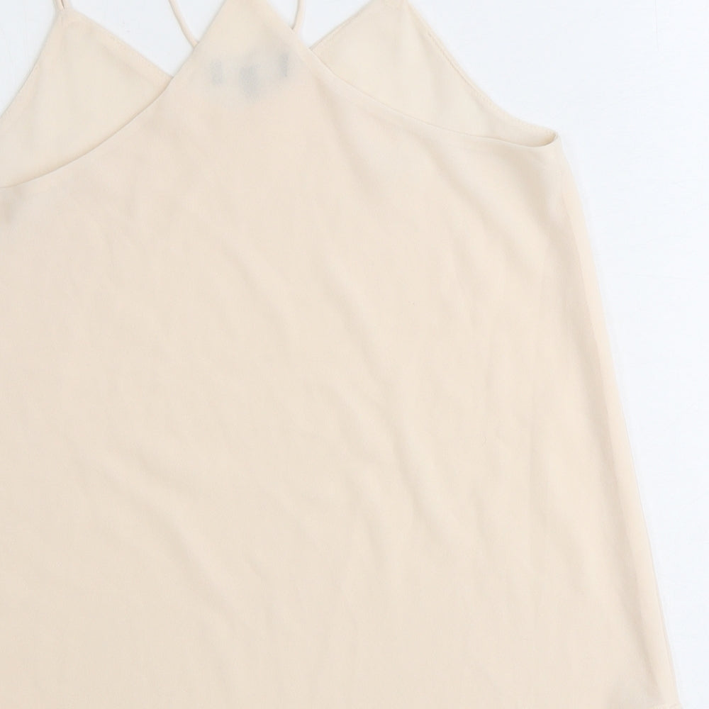 New Look Womens Beige Polyester Basic Tank Size 10 V-Neck