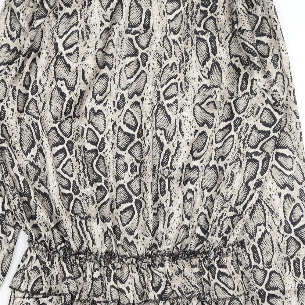 Cameo Rose Womens Beige Geometric Cotton Basic Blouse Size S V-Neck
