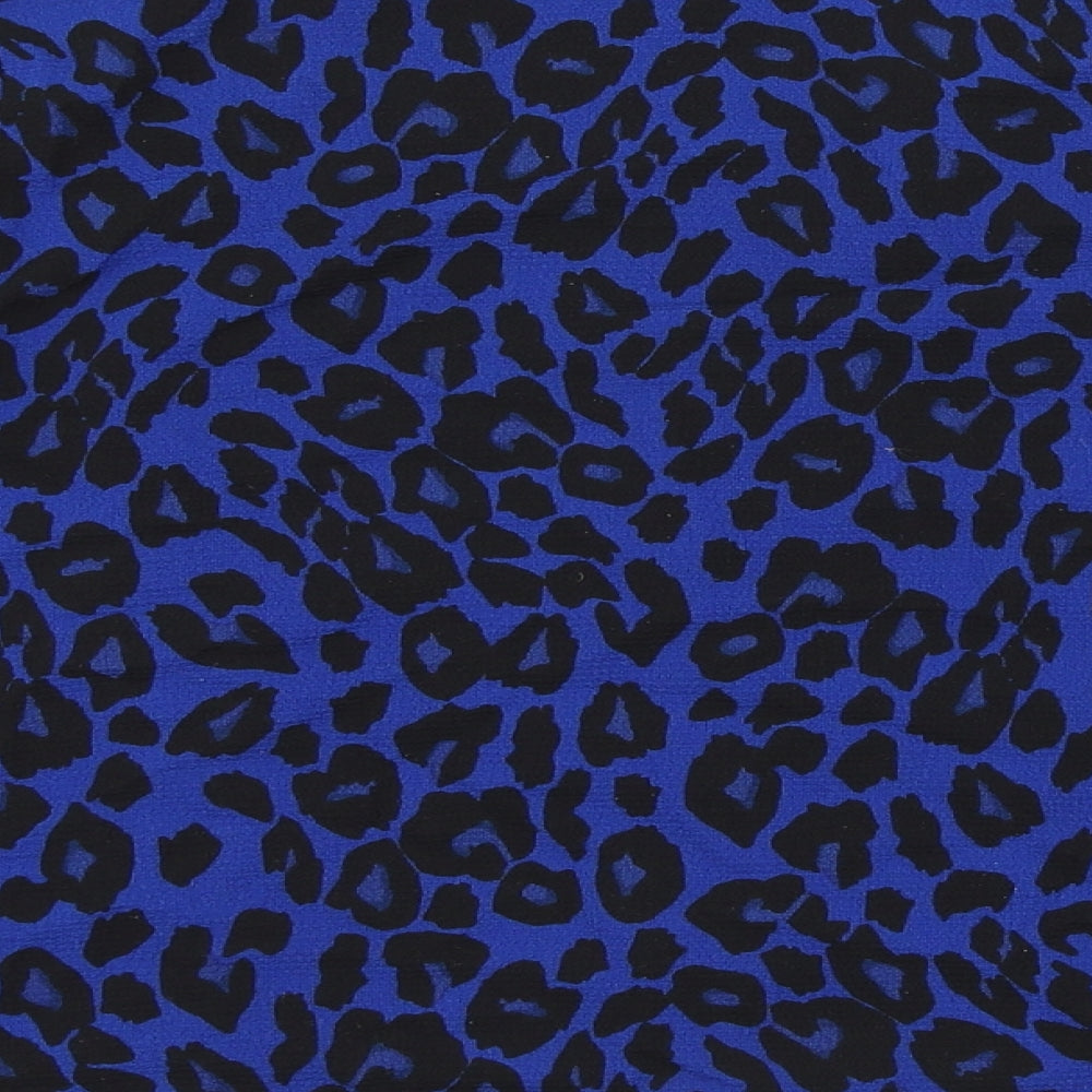 New Look Womens Blue Animal Print Polyester Basic Button-Up Size 10 Collared - Leopard print