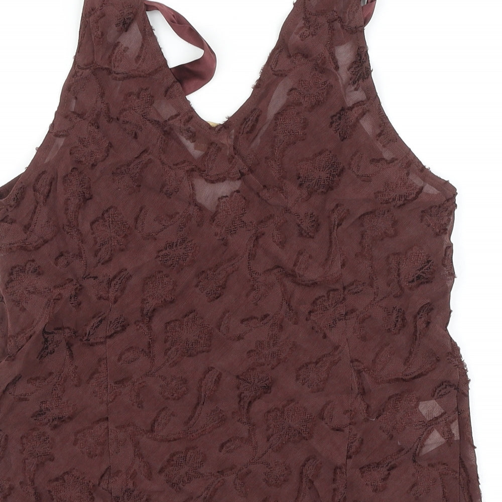CARACTERE Womens Brown Polyester Basic Blouse Size 12 V-Neck