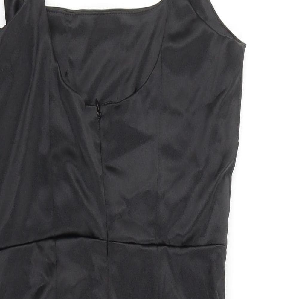 Zara Womens Black Polyester Slip Dress Size S Square Neck Zip