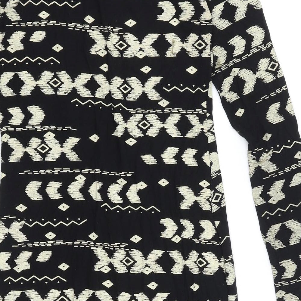 High Rose Womens Black Geometric Viscose Bodycon Size S Scoop Neck Pullover