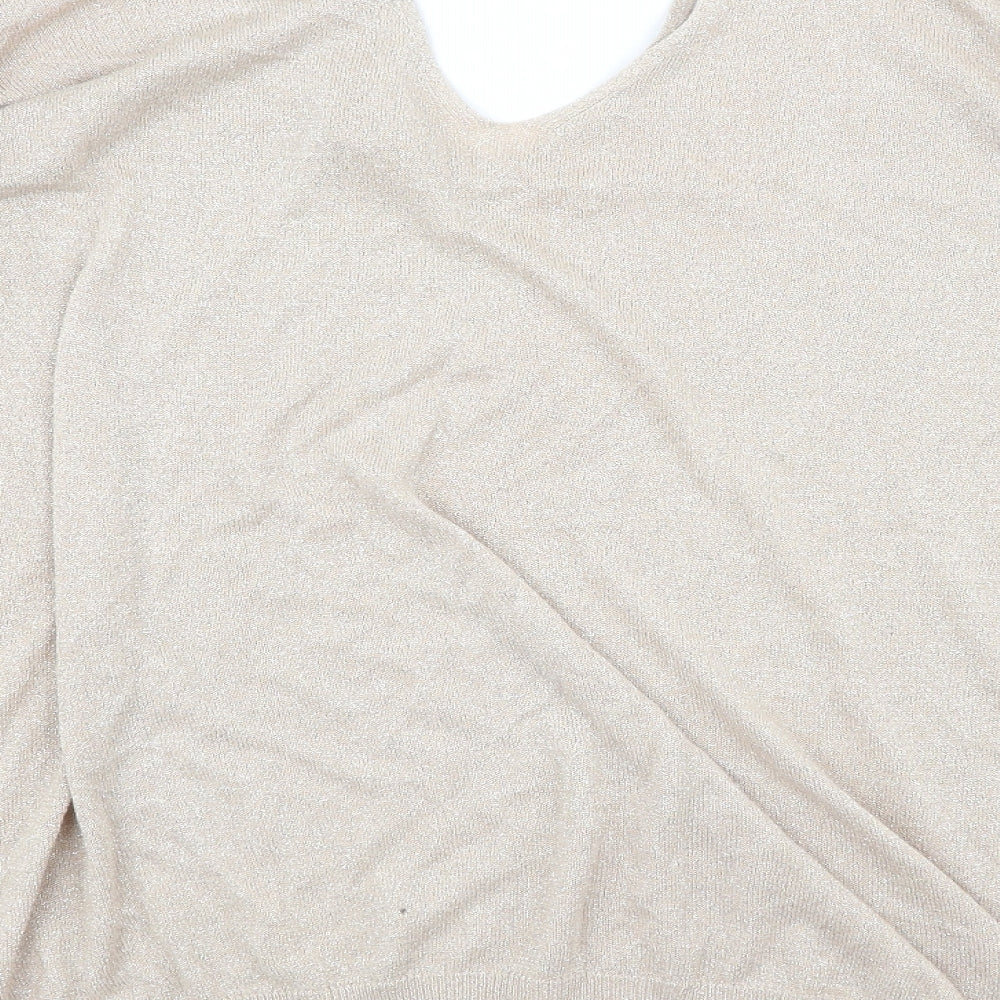 NEXT Womens Gold V-Neck Cotton Pullover Jumper Size 10 - Batwing