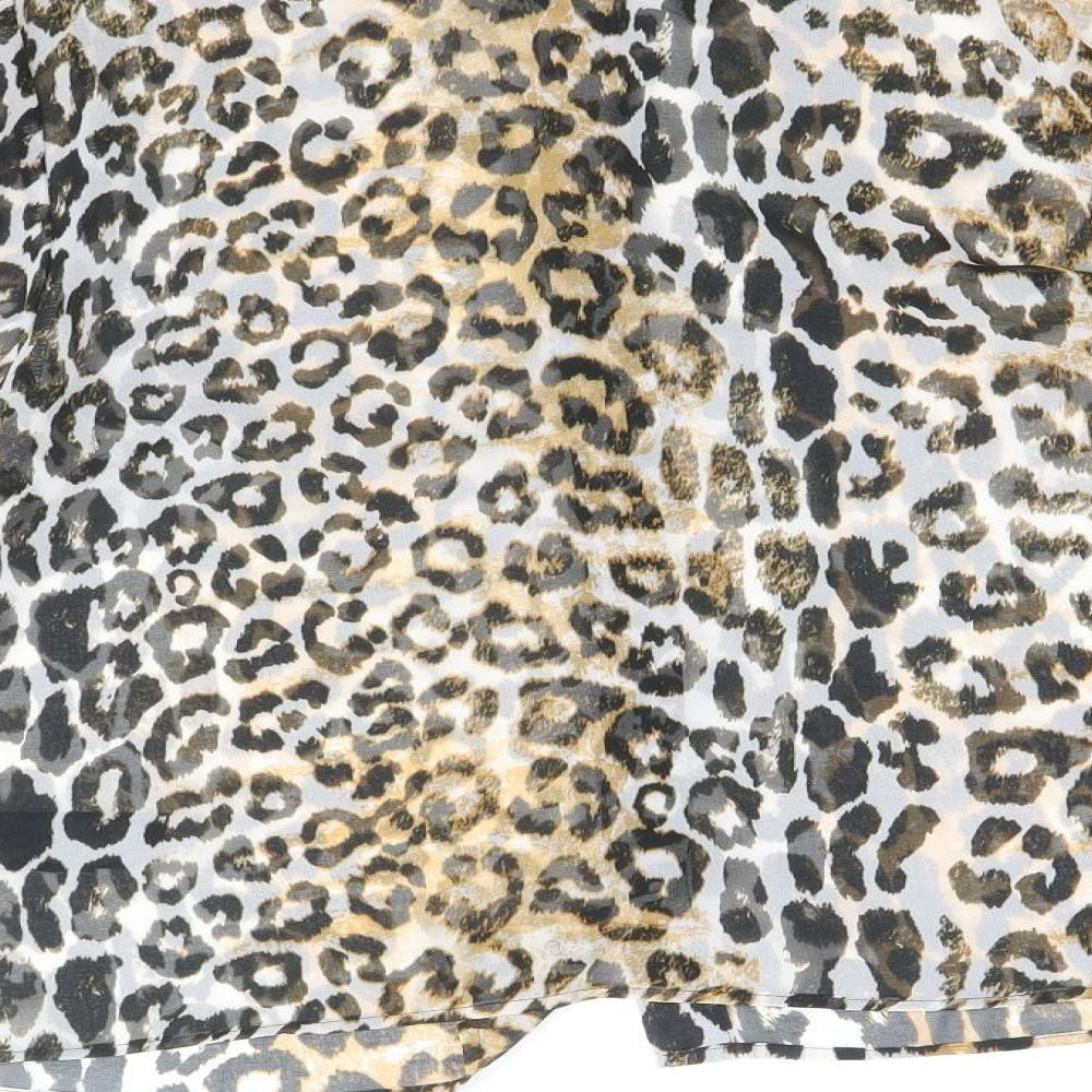 Marks & Spencer Womens Brown Animal Print Polyester Basic Button-Up Size 10 V-Neck - Leopard Print