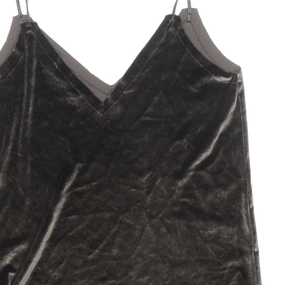Pull&Bear Womens Brown Polyester Basic Tank Size S V-Neck