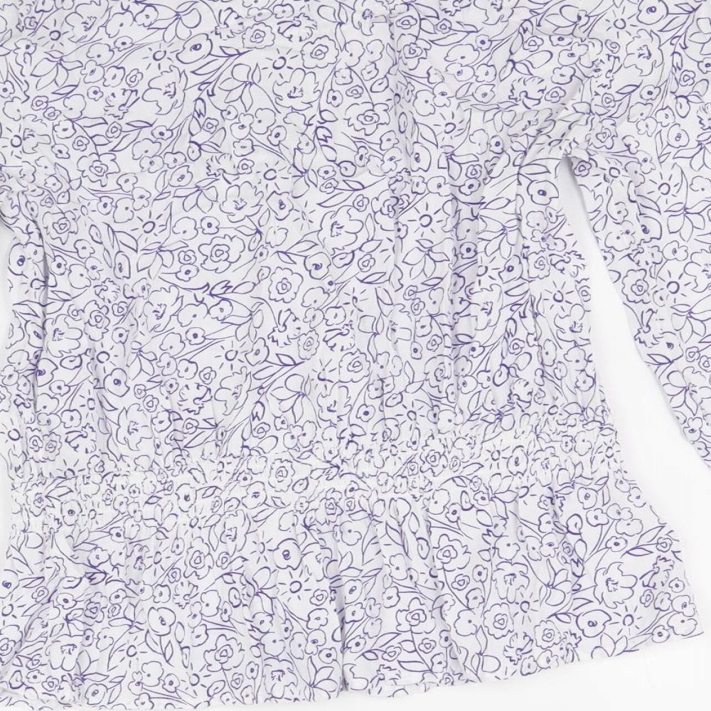 Marks & Spencer Womens White Floral Viscose Basic Button-Up Size 8 Round Neck
