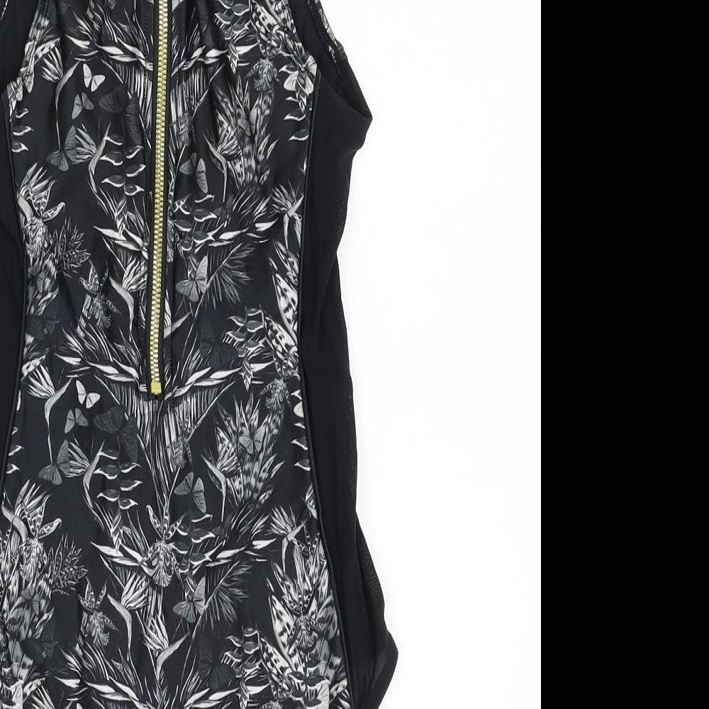 Handsome Womens Black Geometric Polyester One Piece Size S