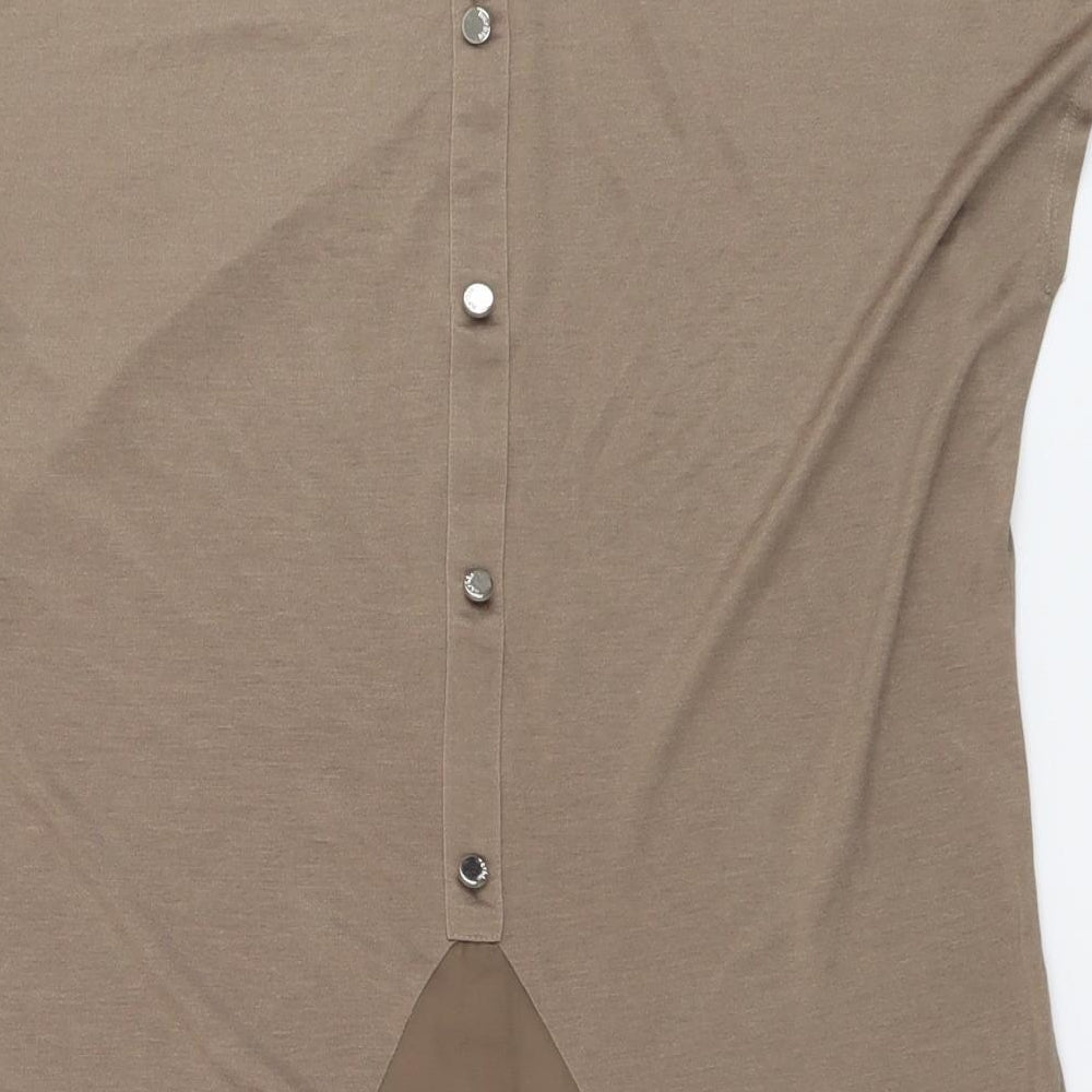 Marble Womens Beige Viscose Basic T-Shirt Size 2 Round Neck
