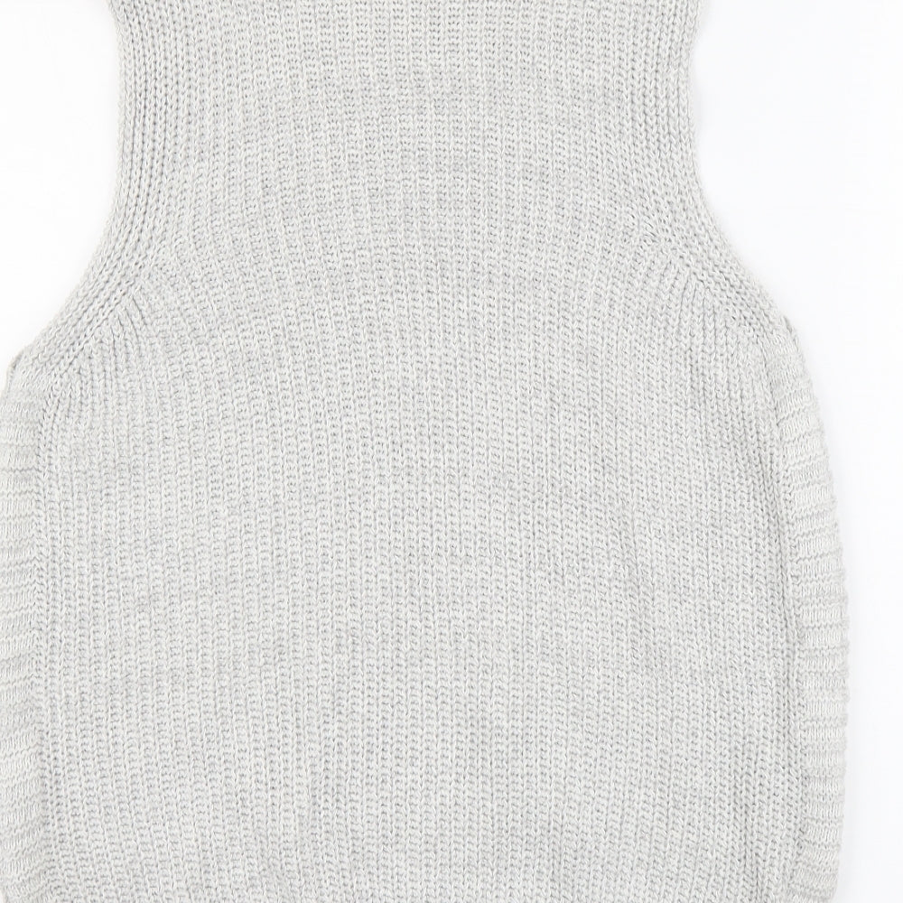 Warehouse Womens Grey Mock Neck Cotton Vest Jumper Size 6