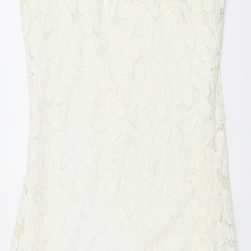 River Island Womens Ivory Floral Polyester Bodycon Size 8 Square Neck Pullover - Cross Strap Detail
