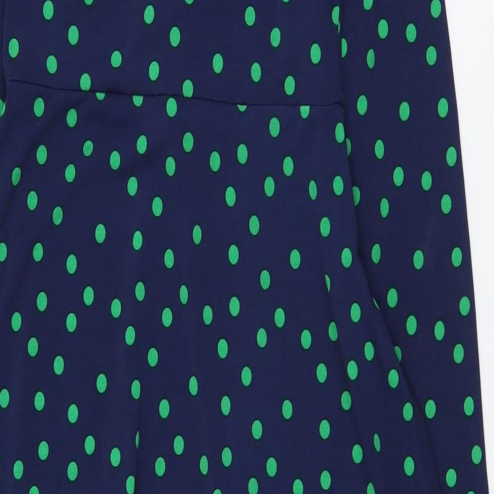 ASOS Womens Blue Polka Dot Polyester A-Line Size 10 V-Neck Pullover - Knot Front