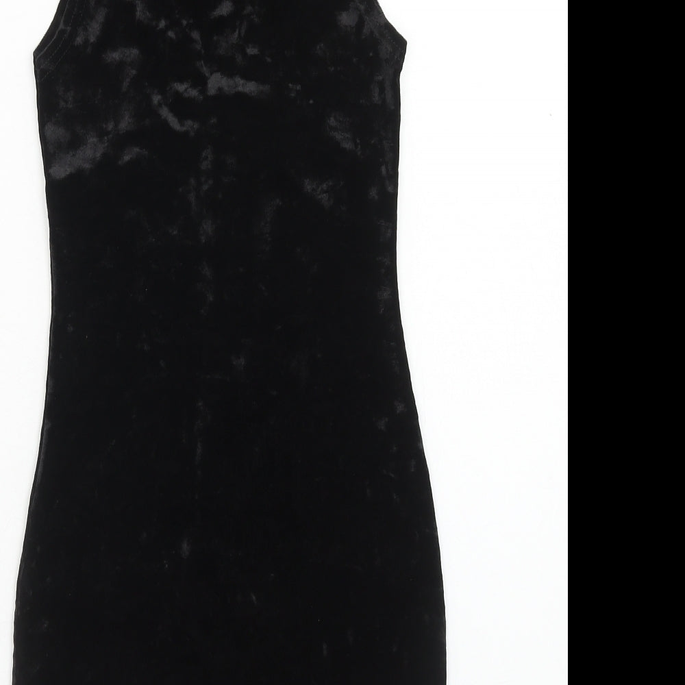 Select Womens Black Polyester Tank Dress Size 6 V-Neck Button