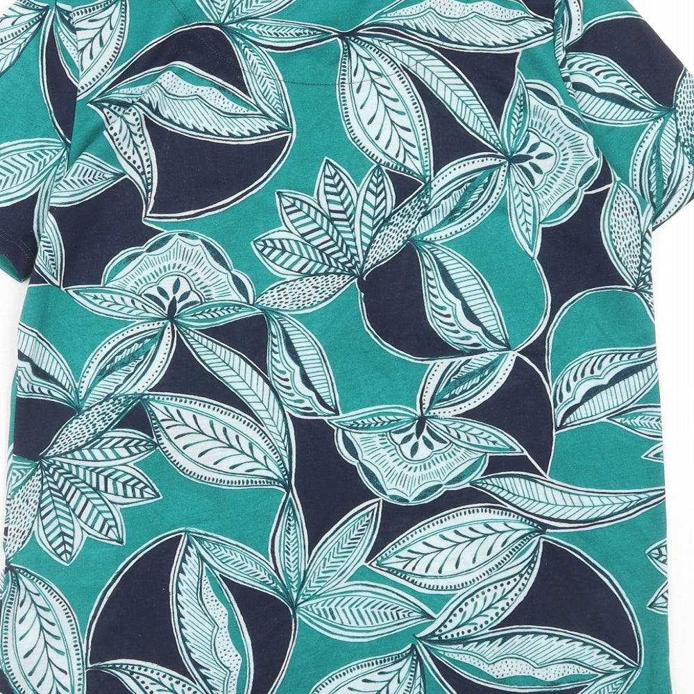 Marks & Spencer Womens Green Geometric Polyester Basic T-Shirt Size 8 Scoop Neck - Leaf Print