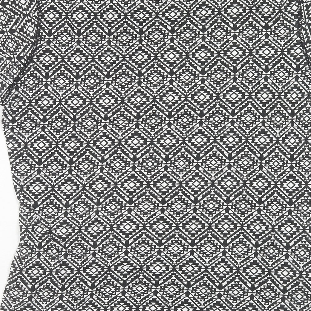Atmosphere Womens Black Geometric Cotton Basic T-Shirt Size 12 Scoop Neck