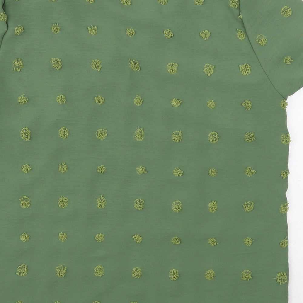 Grefit Womens Green Geometric Polyester Basic Blouse Size L V-Neck