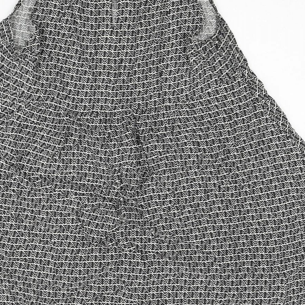 H&M Womens Black Geometric Viscose Trapeze & Swing Size 12 Scoop Neck Button