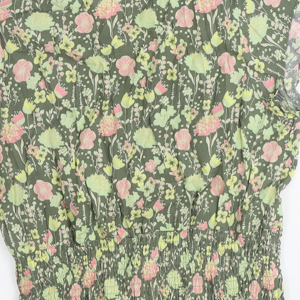 i jeans by Buffalo Womens Green Floral Viscose Basic Blouse Size L V-Neck