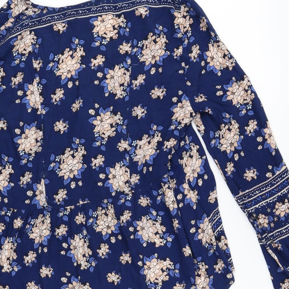 Swell Womens Blue Floral Viscose Basic Blouse Size 10 V-Neck