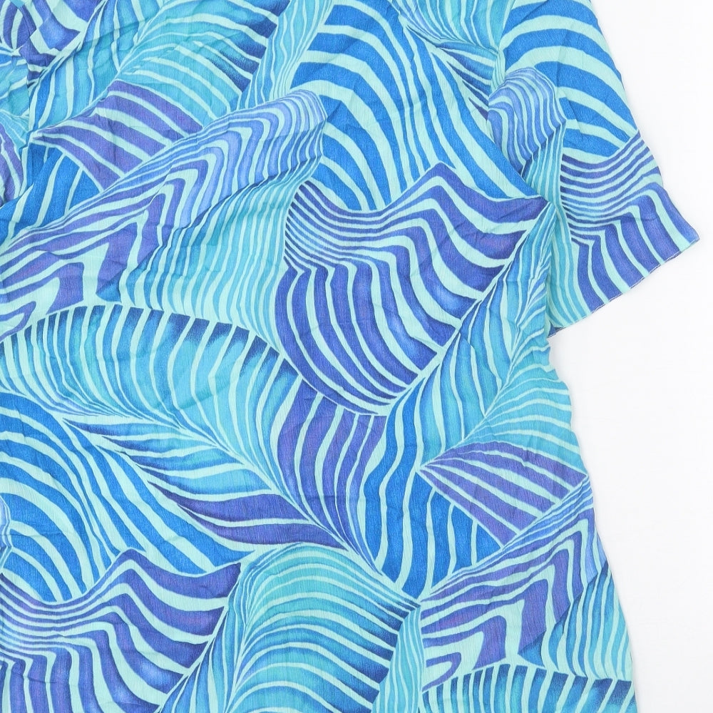 Chianti Womens Blue Geometric Viscose Basic Button-Up Size 14 V-Neck