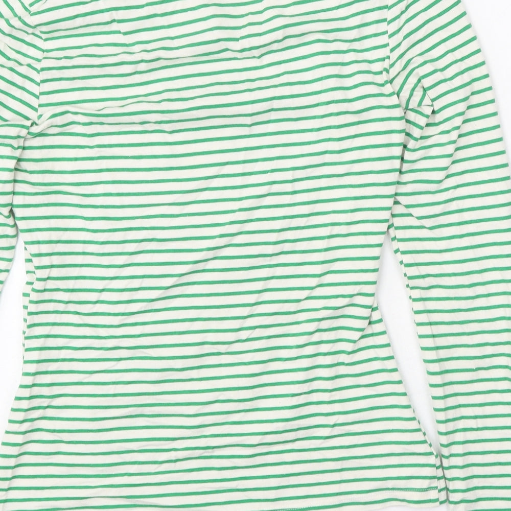 Warehouse Womens Green Striped Cotton Basic T-Shirt Size XS V-Neck