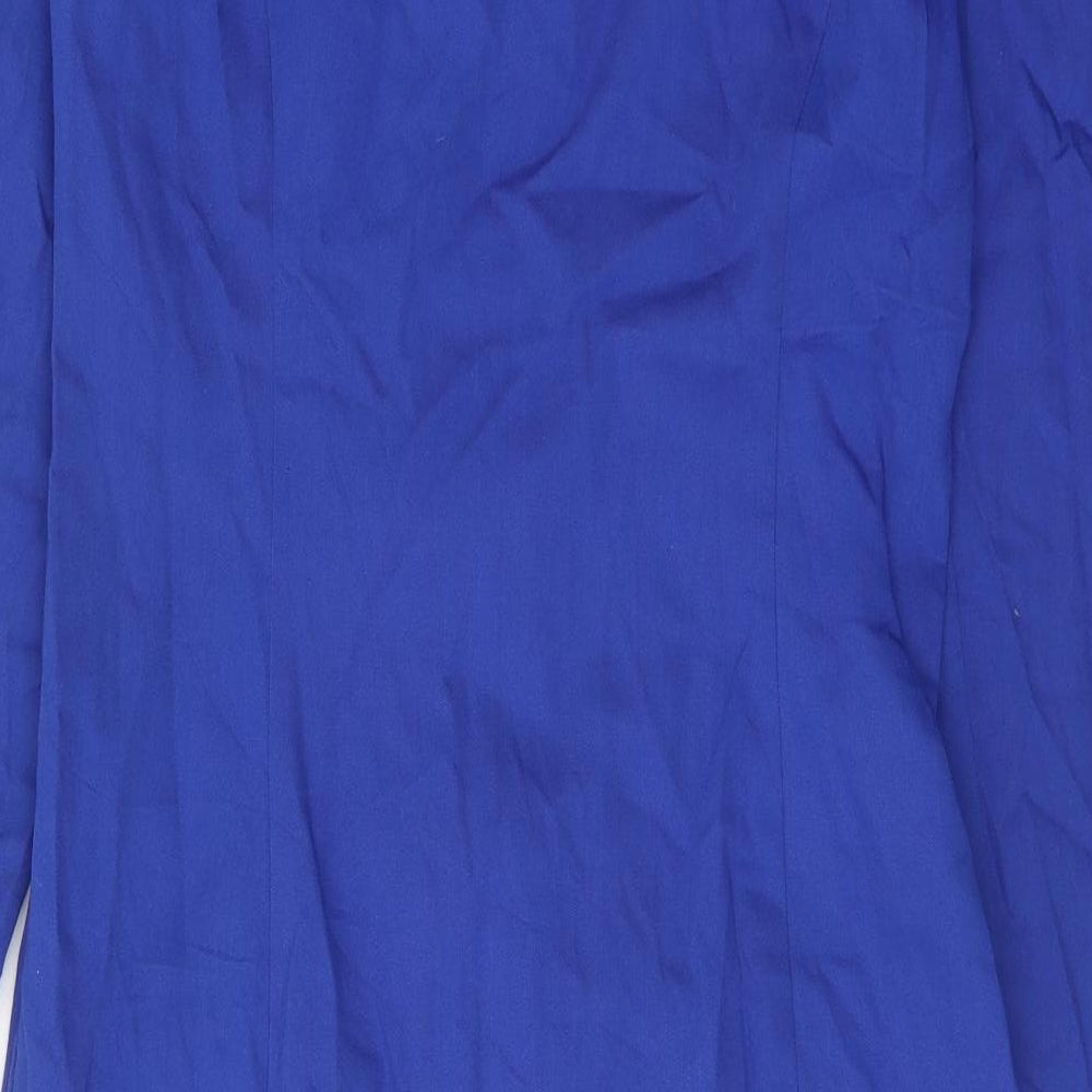 Leslie Fay Womens Blue Polyester Sheath Size 10 Round Neck Button