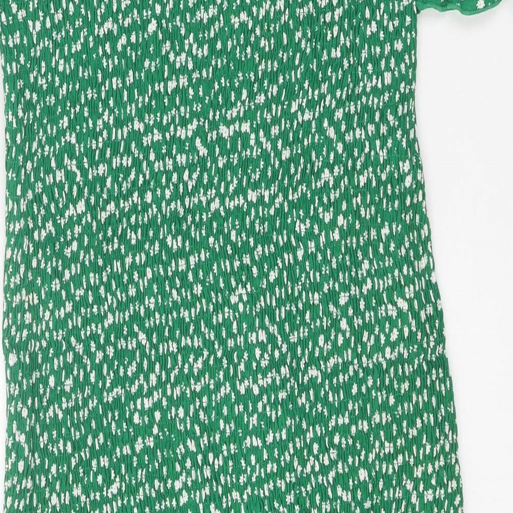 Preworn Womens Green Floral Polyester A-Line One Size Off the Shoulder Pullover - Shirred