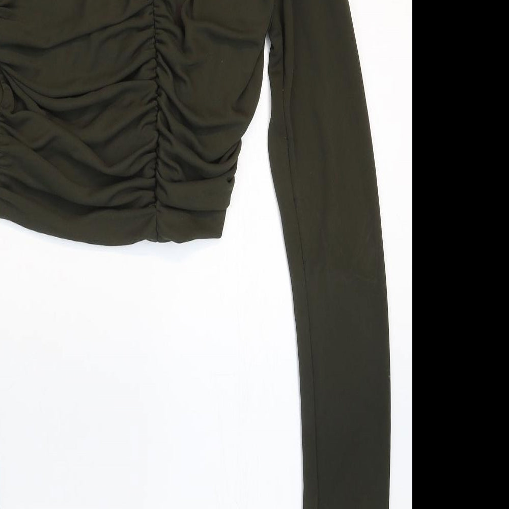 Zara Womens Green Polyester Cropped Blouse Size S Square Neck