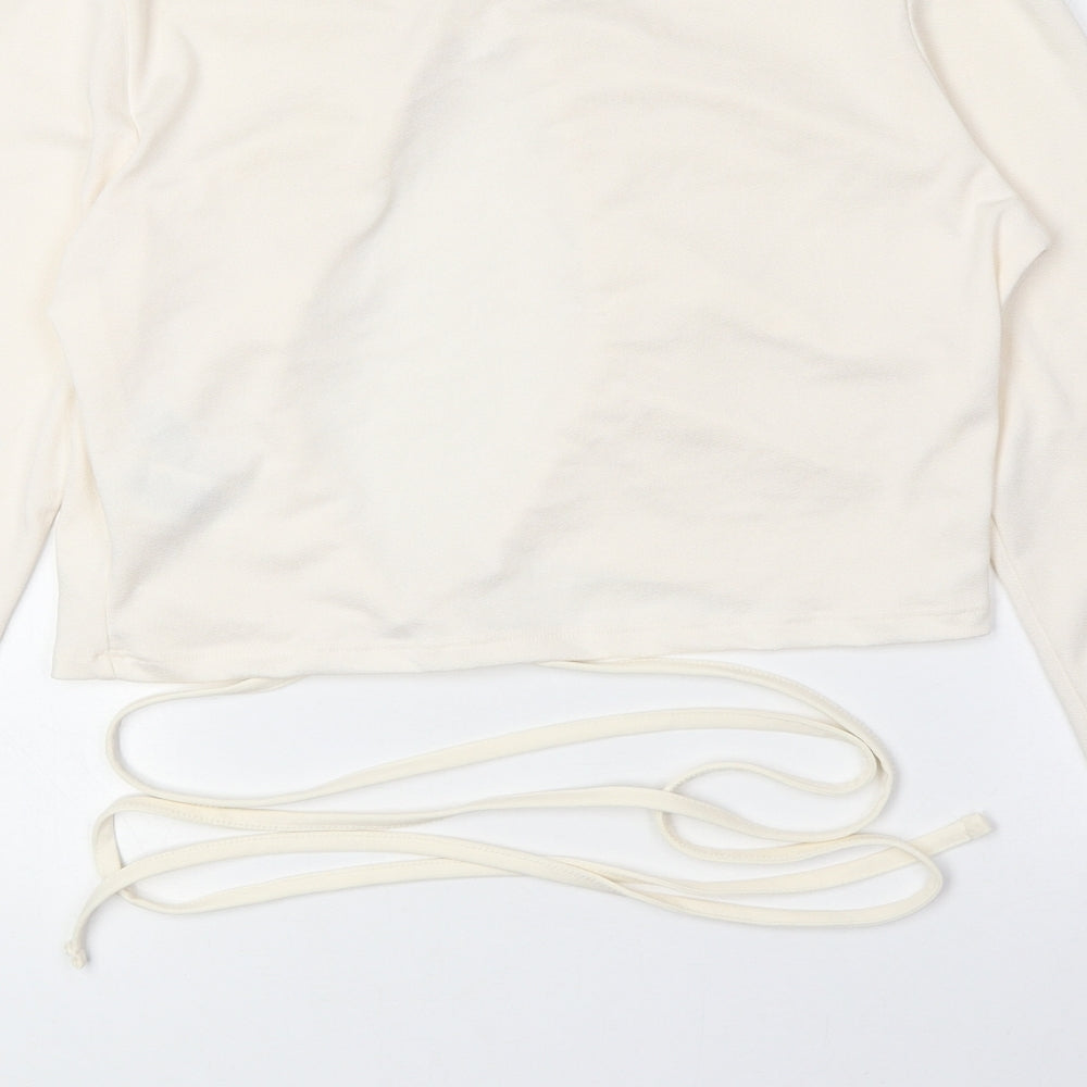 Preworn Womens Ivory Polyester Basic T-Shirt Size 14 Round Neck
