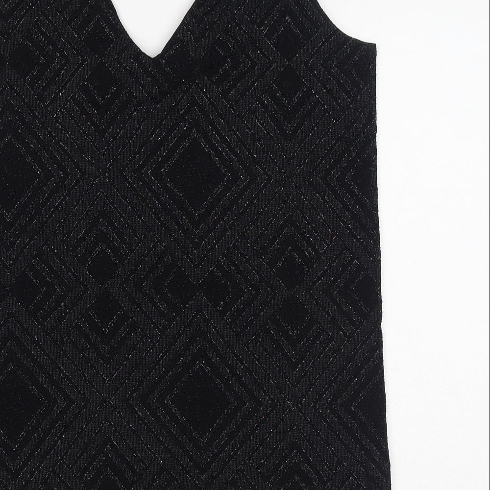 Debenhams Womens Black Geometric Nylon Basic Tank Size 12 V-Neck