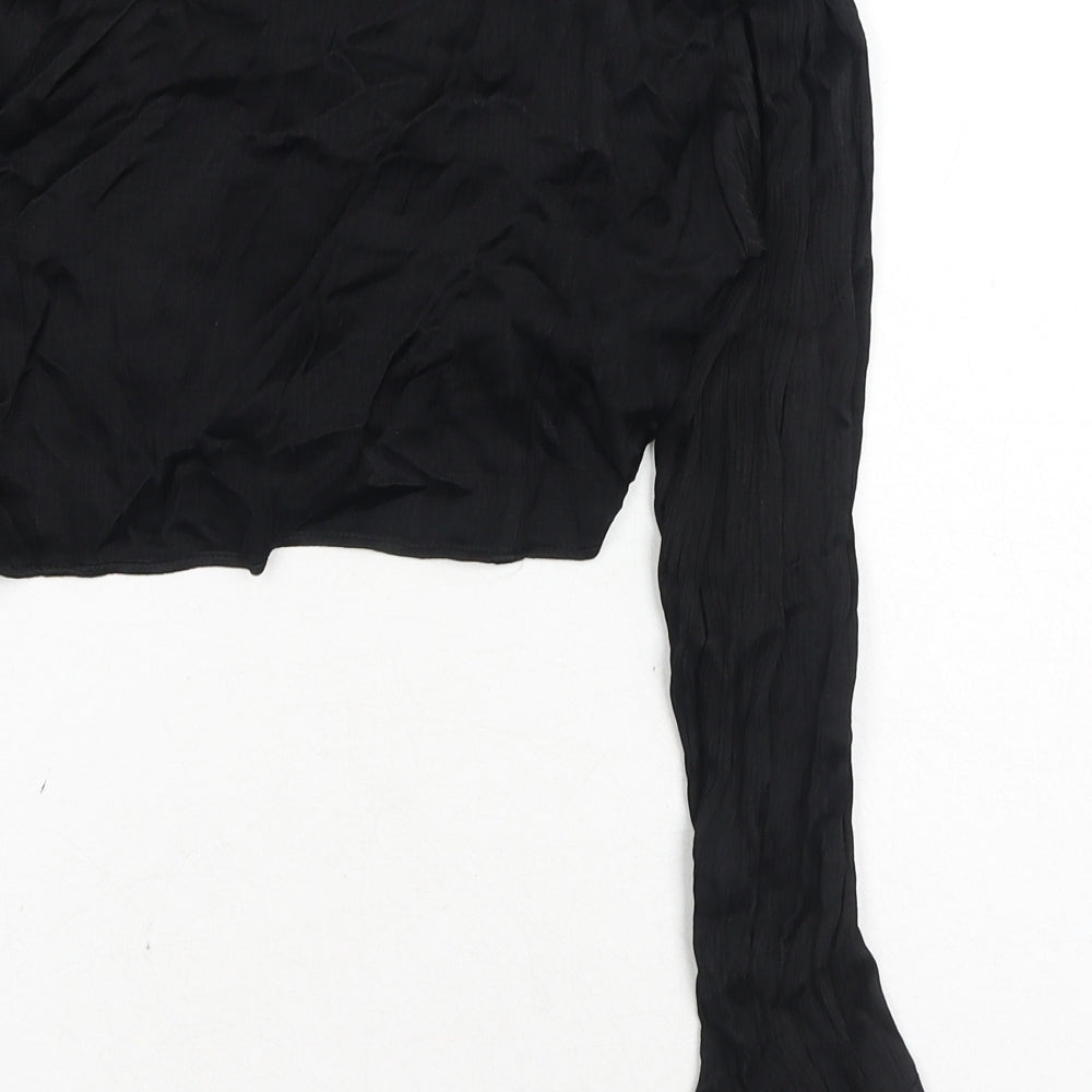 Zara Womens Black Viscose Cropped Blouse Size S V-Neck