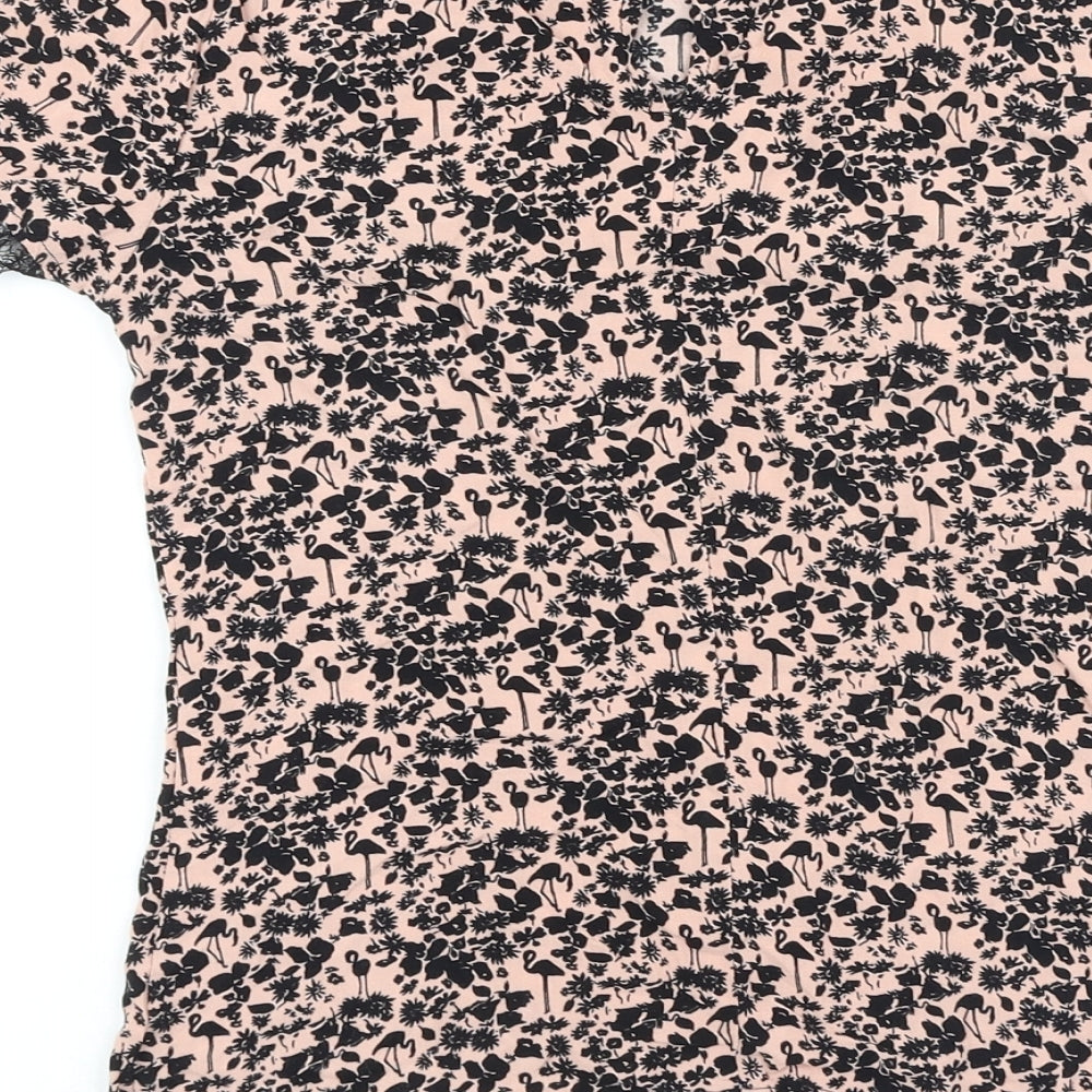 Warehouse Womens Black Floral Viscose Basic T-Shirt Size 6 Round Neck - Lace Detail