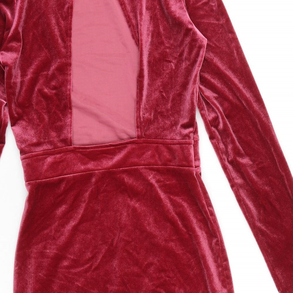 H&M Womens Pink Polyester Shift Size 10 Mock Neck Hook & Loop