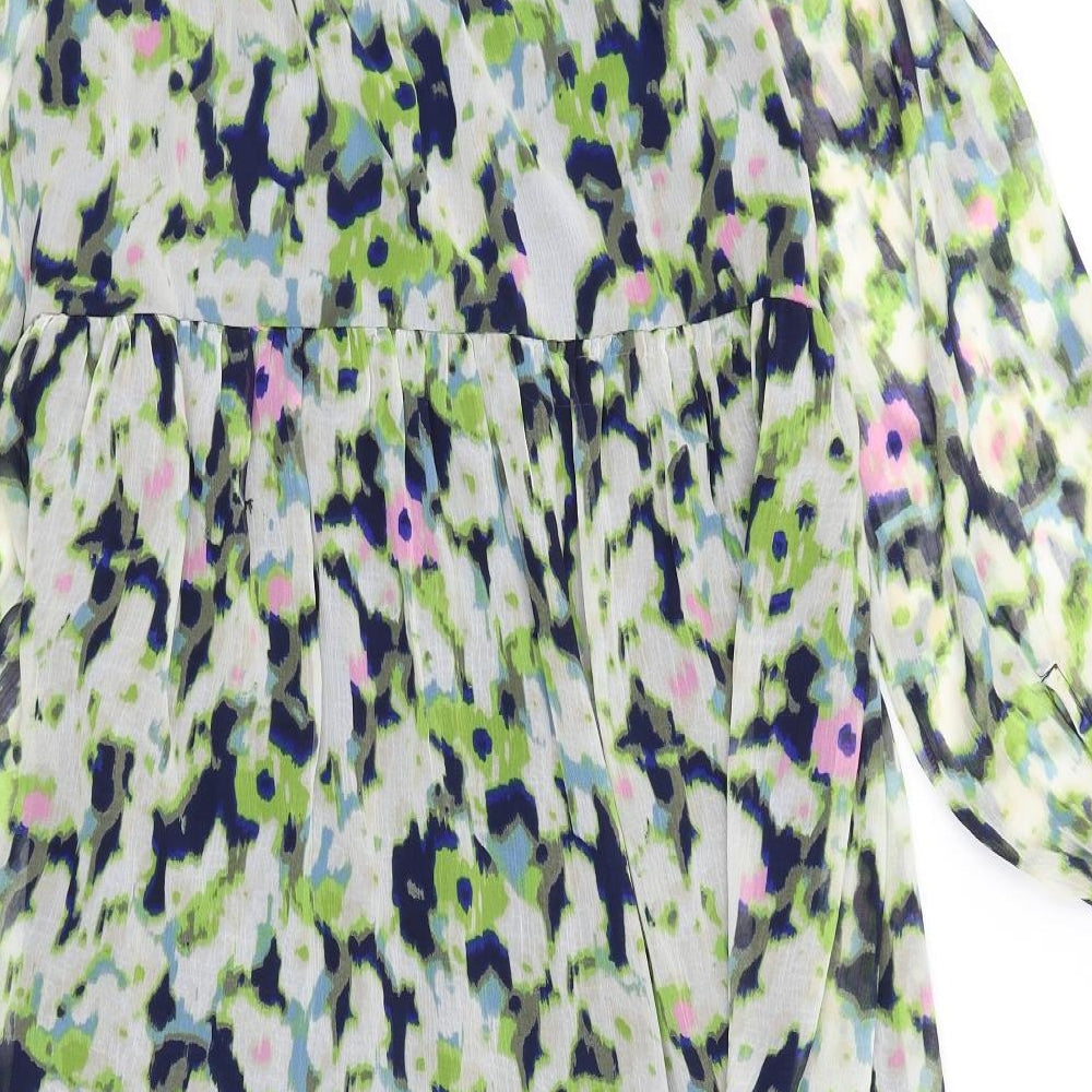 ICHI Womens Multicoloured Geometric Polyester Fit & Flare Size 6 Round Neck Button