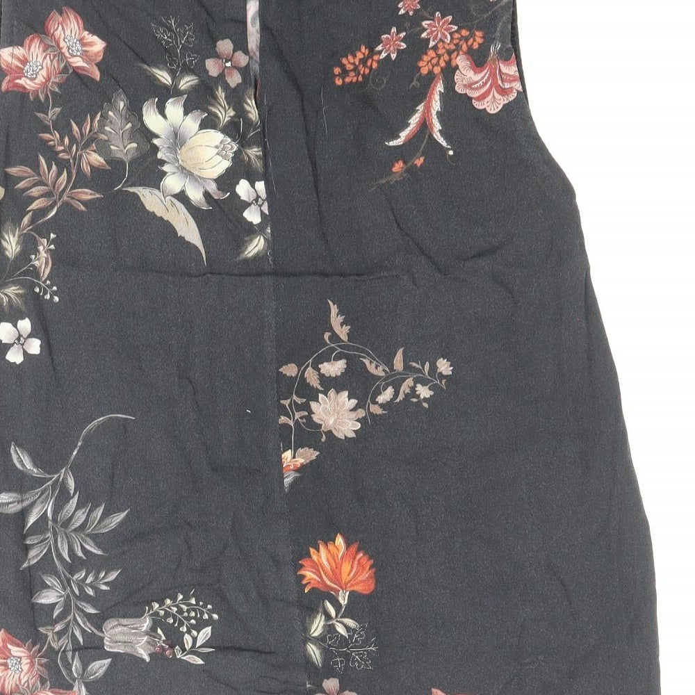 Stradivarius Womens Black Floral Polyester Basic Blouse Size S Round Neck