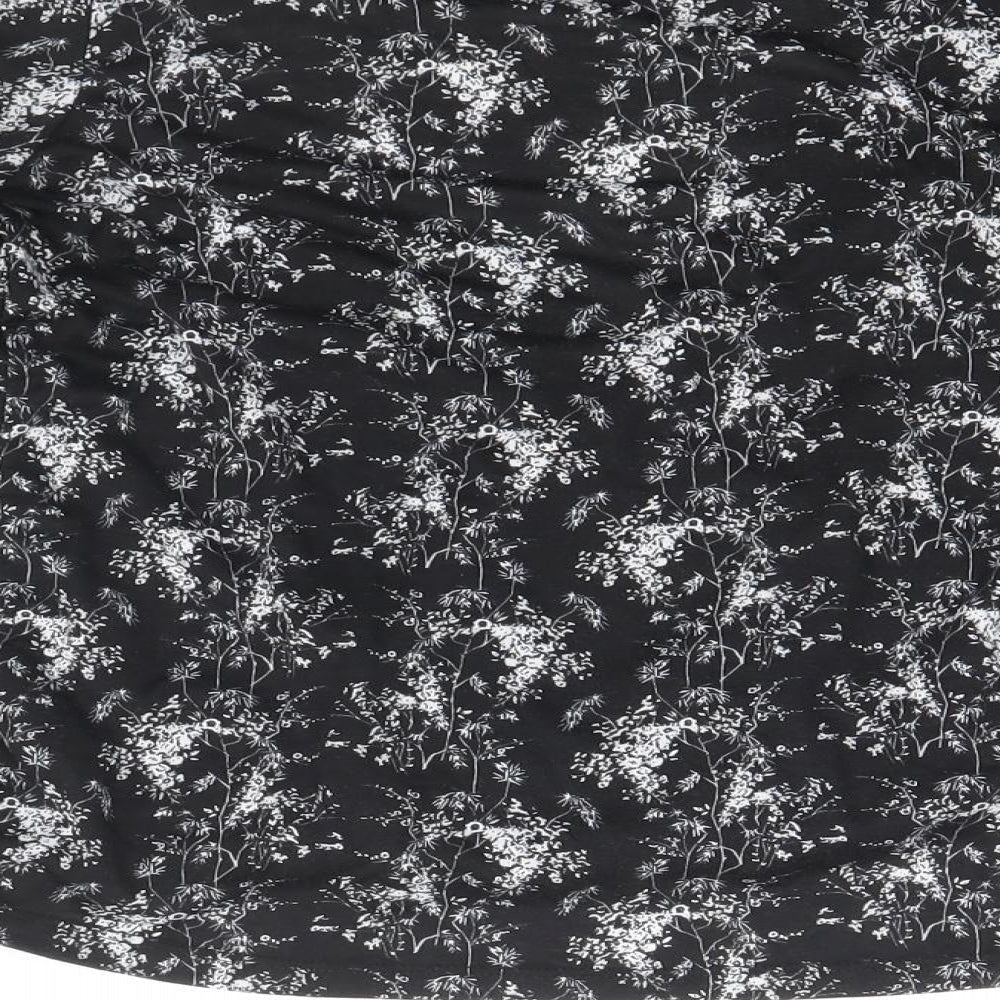 H&M Womens Black Floral Polyester Basic Blouse Size S V-Neck