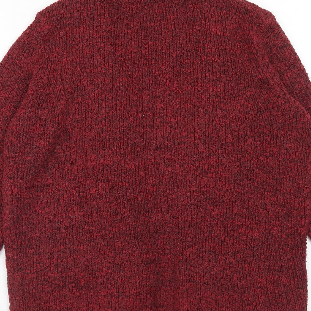 M&Co Womens Red V-Neck Acrylic Cardigan Jumper Size 10