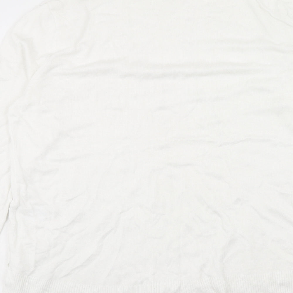 H&M Womens White Round Neck Viscose Pullover Jumper Size S