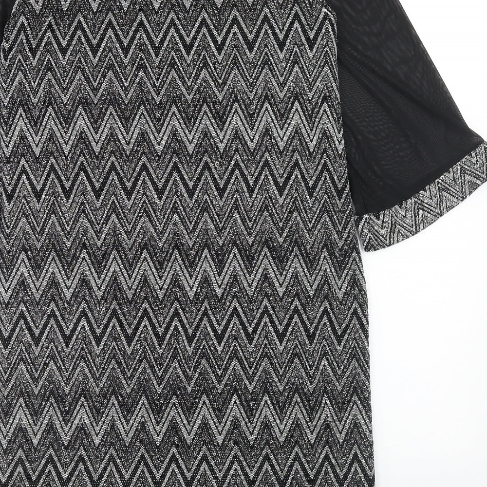 M&Co Womens Black Geometric Nylon Shift Size 14 Round Neck Pullover