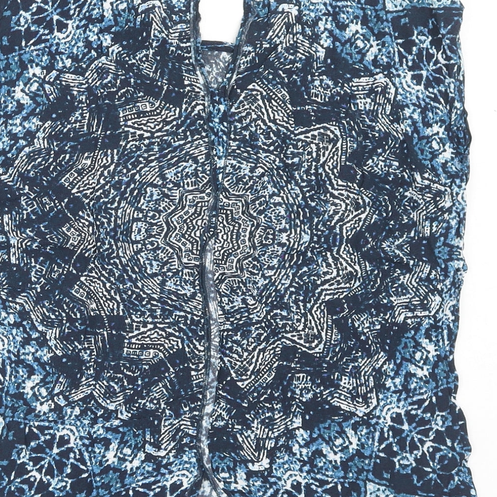 Label Lab Womens Blue Geometric Viscose Basic Blouse Size S Round Neck