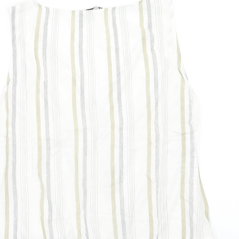 Stradivarius Womens White Striped Viscose Cropped Tank Size M V-Neck
