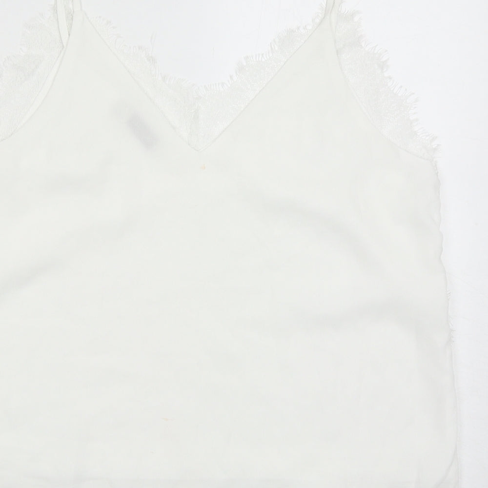 Vera & Lucy Womens White Polyester Basic Tank Size L V-Neck